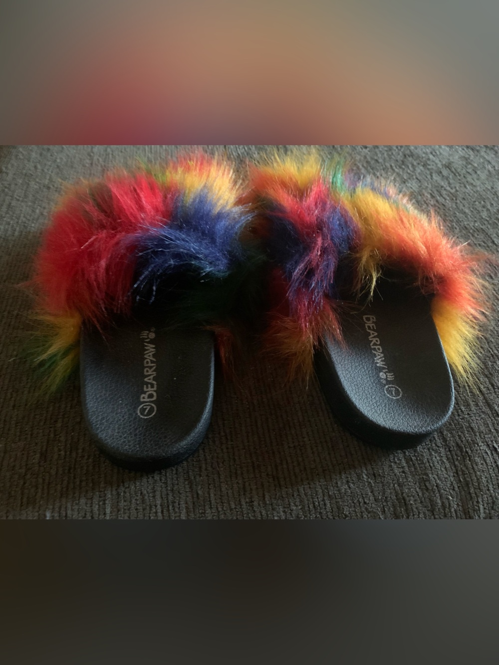 BEARPAW Lucinda Faux Fur Rainbow Slide Sandal - Picture 4 of 6